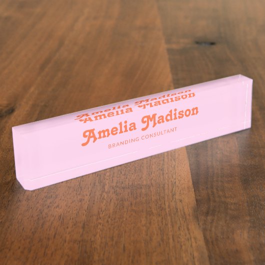 Porte-nom Pour Bureau Décor Rétro Rose Orange (Taille)