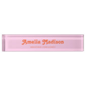 Porte-nom Pour Bureau Décor Rétro Rose Orange (Devant)