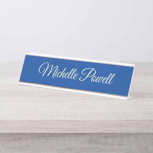 Porte-nom Pour Bureau Deep Blue Trendy Script Modern Professional (Devant)