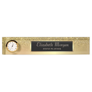 Porte-nom Pour Bureau Dégradé Bokeh Paillettes Or Élégant Stylé