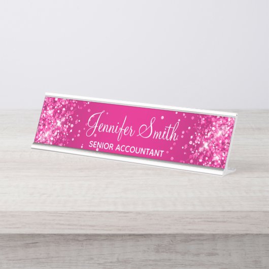 Porte-nom Pour Bureau Dégradé Rose Chaud Pailleté (Devant)
