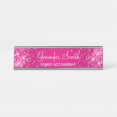 Porte-nom Pour Bureau Dégradé Rose Chaud Pailleté (Devant)
