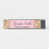 Porte-nom Pour Bureau Dégradé rose clair pailleté or (Devant)