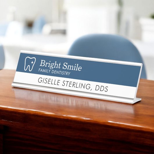 Porte-nom Pour Bureau Dentist Tooth Logo Navy Blue Modern Office