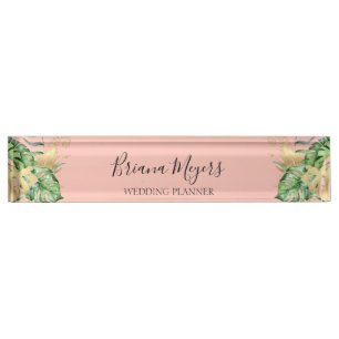 Porte-nom Pour Bureau Des Feuilles de palmiers modernes et verdoyants