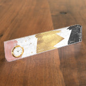 Porte-nom Pour Bureau Design élégant en marbre géométrique et or (Taille)