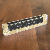 Porte-nom Pour Bureau Design Floral Or Élégant Avec Noir Gras (Taille)