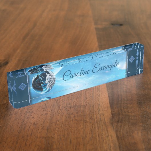 Porte-nom Pour Bureau Deux têtes de loup majestueuses (Taille)