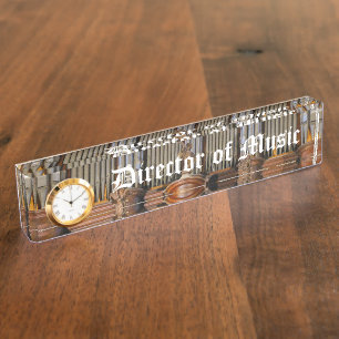 Porte-nom Pour Bureau Directeur de la musique avec l'horloge