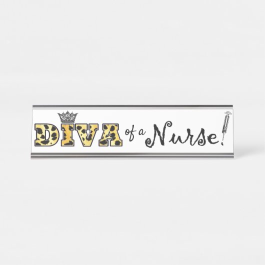 Porte-nom Pour Bureau "DIVA" d'une infirmière !" (Devant)