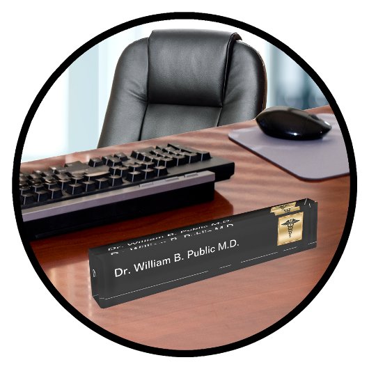 Porte-nom Pour Bureau Docteur classique Office Gold Caduceus