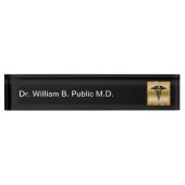 Porte-nom Pour Bureau Docteur classique Office Gold Caduceus (Devant)