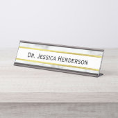 Porte-nom Pour Bureau Docteur Faux Gold et Marbre blanc Look (Devant)