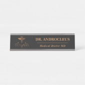 Porte-nom Pour Bureau Docteur Médicale Black Gold Caduceus (Devant)