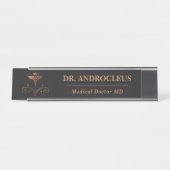 Porte-nom Pour Bureau Docteur Médicale Black Gold Caduceus (Devant)