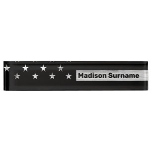 Porte-nom Pour Bureau Drapeau américain Bois rustique Noir Blanc Patriot
