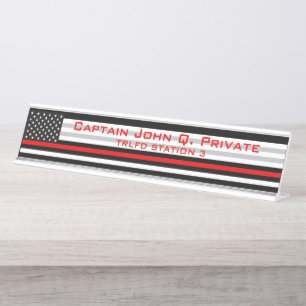 Porte-nom Pour Bureau Drapeau américain de la Ligne rouge mince