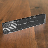 Porte-nom Pour Bureau Drapeau américain grunge noir et blanc (Taille)