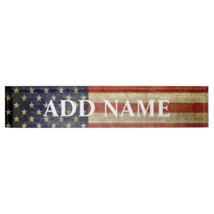Porte-nom Pour Bureau Drapeau américain rustique