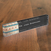 Porte-nom Pour Bureau Drapeau de Chicago sur le vieux grain en bois (Taille)