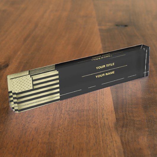Porte-nom Pour Bureau Drapeau Gold American (Taille)