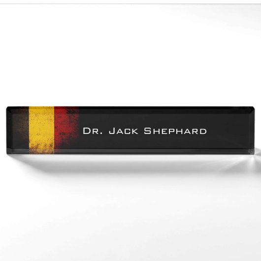 Porte-nom Pour Bureau Drapeau grunge noir de la Belgique (Devant)
