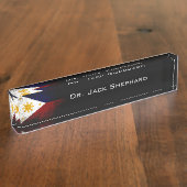 Porte-nom Pour Bureau Drapeau grunge noir de Philippines (Taille)