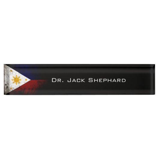Porte-nom Pour Bureau Drapeau grunge noir de Philippines (Devant)
