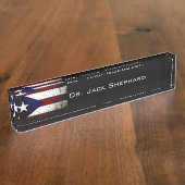 Porte-nom Pour Bureau Drapeau grunge noir de Porto Rico (Taille)