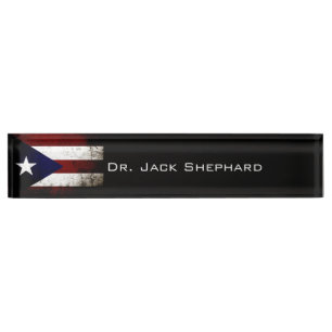Porte-nom Pour Bureau Drapeau grunge noir de Porto Rico