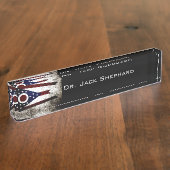 Porte-nom Pour Bureau Drapeau grunge noir d'état de l'Ohio (Taille)