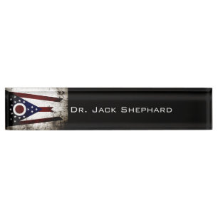 Porte-nom Pour Bureau Drapeau grunge noir d'état de l'Ohio