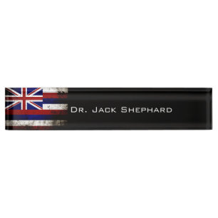 Porte-nom Pour Bureau Drapeau grunge noir d'état d'Hawaï