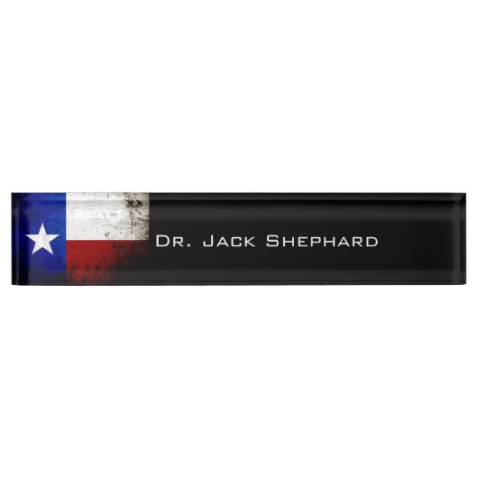 Porte-nom Pour Bureau Drapeau grunge noir d'état du Texas (Devant)