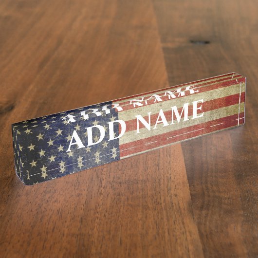 Porte-nom Pour Bureau Drapeau rustique américain (Taille)