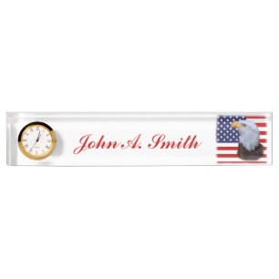 Porte-nom Pour Bureau Eagle patriotique et drapeau des Etats-Unis