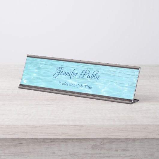 Porte-nom Pour Bureau Eau bleu élegant Aqua Modèle manuscrit (Devant)