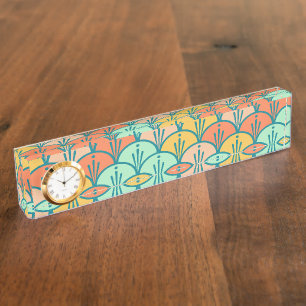 Porte-nom Pour Bureau Echelle de poisson géométrique moderne et colorée