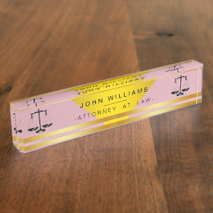 Porte-nom Pour Bureau Échelle juridique de noir rose d'or d'avocat