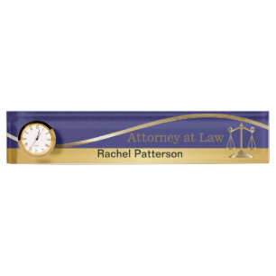 Porte-nom Pour Bureau Échelles d'avocat de la justice     bleu et or