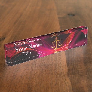 Porte-nom Pour Bureau ÉCHELLES D'OR DE LA LOI, Symbole de justice Rouge