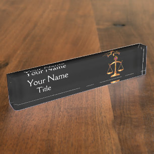 Porte-nom Pour Bureau ÉCHELLES d'OR de LOI, noir de MANDATAIRE de