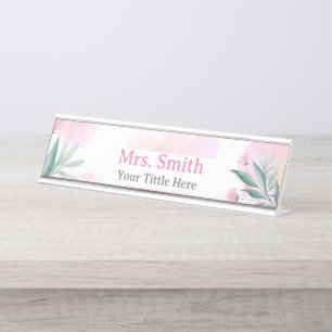 Porte-nom Pour Bureau École d'aquarelle florale Professeur personnalisé