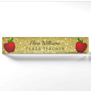 Porte-nom Pour Bureau École Enseignant Rouge Pomme Gold Classic Confetti