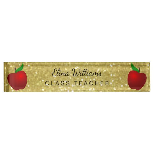 Porte-nom Pour Bureau École Enseignant Rouge Pomme Gold Classic Confetti (Devant)