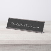 Porte-nom Pour Bureau Écriture manuscrite de script gris noir Nom Cute m (Devant)