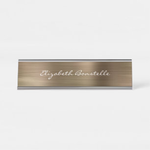 Porte-nom Pour Bureau Écriture manuscrite en métal brossé or élégant