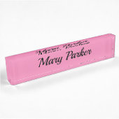 Porte-nom Pour Bureau Écriture manuscrite Nom professionnel simple rose