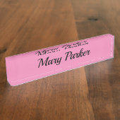 Porte-nom Pour Bureau Écriture manuscrite Nom professionnel simple rose (Taille)