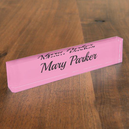 Porte-nom Pour Bureau Écriture manuscrite Nom professionnel simple rose (Taille)